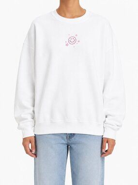 PS / LA PacSun Happiness Oversized Crewneck Sweatshirt White Pink | Medium